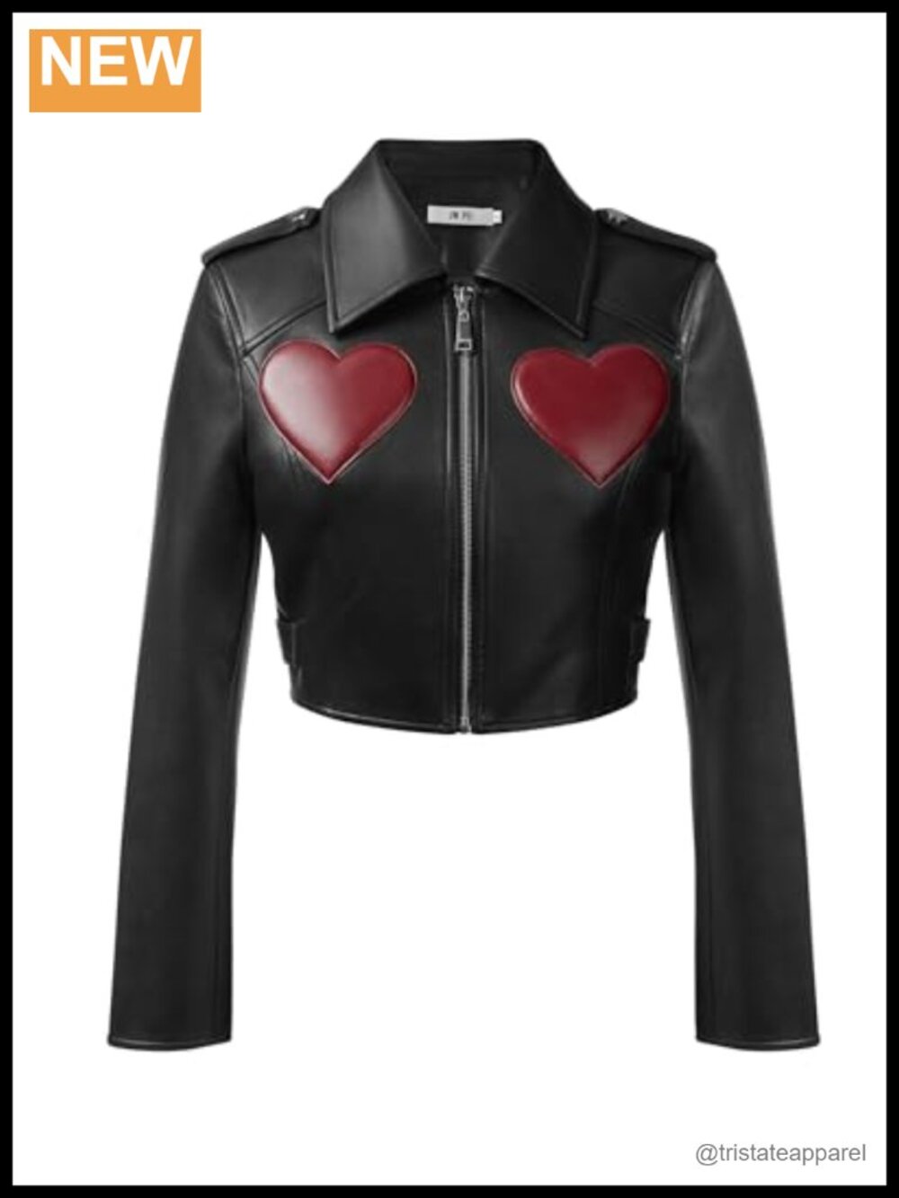 Cropped Leather Jacket with Zipper Closure - Long Sleeve Women's